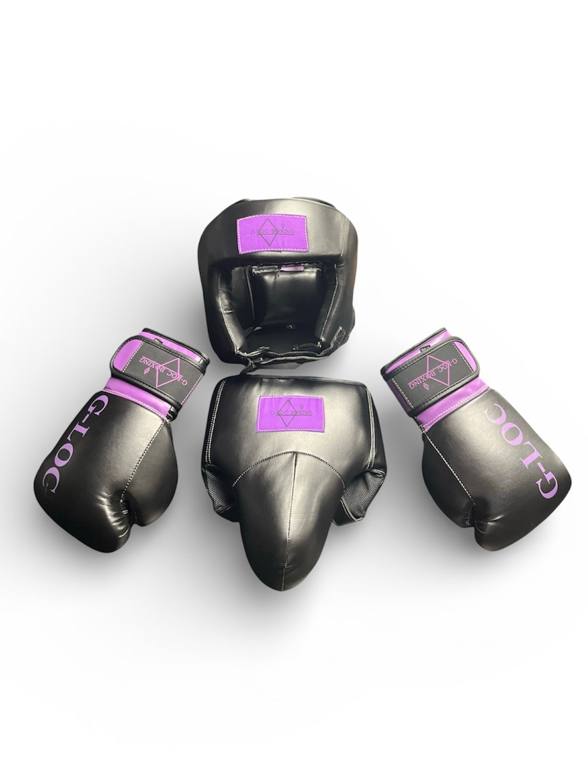 G-LOC Purple Professional Sparring Set: 8oz Boxing Gloves, Headgear & Groin Protector