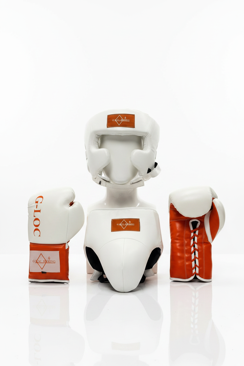 G-LOC Orange Professional Sparring Set: 16oz Boxing Gloves, Headgear & Groin Protector