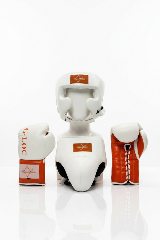 G-LOC Orange Professional Sparring Set: 16oz Boxing Gloves, Headgear & Groin Protector