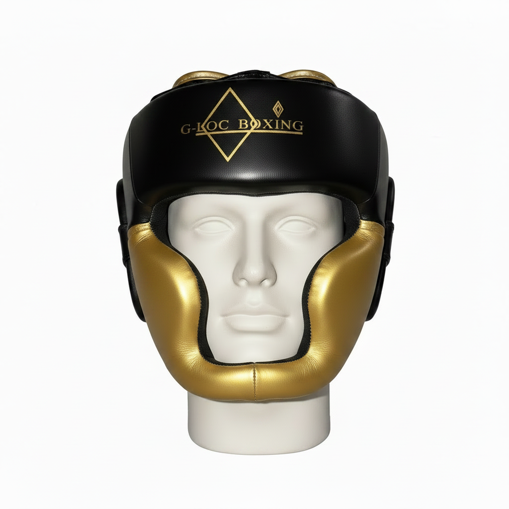G-LOC Black & Gold Boxing Headgear | Professional Sparring & MMA Training Head Guard