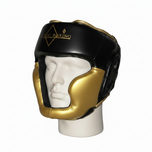G-LOC Black & Gold Boxing Headgear | Professional Sparring & MMA Training Head Guard