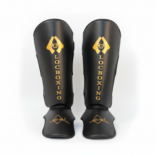 G-LOC Black & Gold Shin Guards | Lightweight Combat Sports Shin Protection for Boxing, MMA & Kickboxing