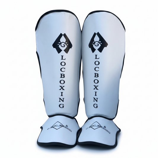 G-LOC White & Black Shin Guards | Lightweight Muay Thai, MMA & Kickboxing Sparring Shin Protection