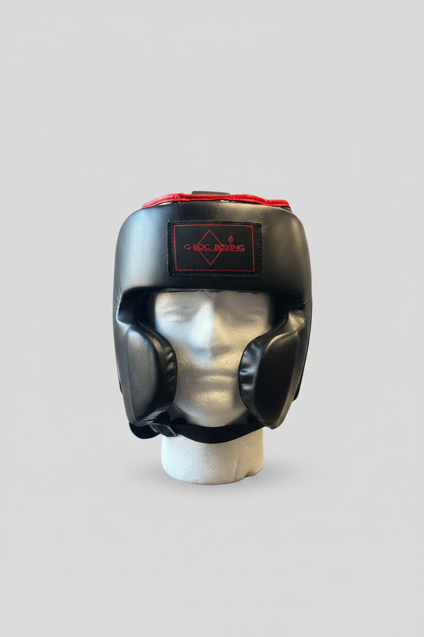 G-LOC Black & Red Cheek Protector Headgear | Professional Boxing, MMA & Kickboxing Sparring Head Guard