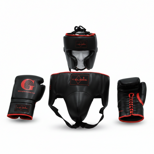 G-LOC Professional Boxing Set Black & Red | Complete Pro Sparring Gear Set